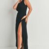 Maxi Dress with Slit – 100% Viscose Black