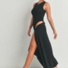 Maxi Dress with Slit – 100% Viscose Black