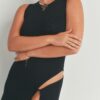 Maxi Dress with Slit – 100% Viscose Black