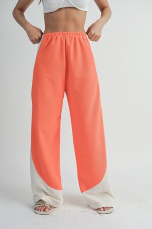 Two-Tone Wide Leg Pants – Burnt Coral & Nude