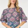 Puff Sleeve Multi-Print Top – Bold Fuchsia Print