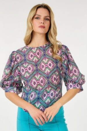 Puff Sleeve Multi-Print Top – Bold Fuchsia Print