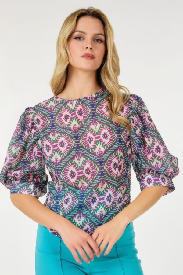 Puff Sleeve Multi-Print Top – Bold Fuchsia Print