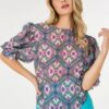 Puff Sleeve Multi-Print Top – Bold Fuchsia Print