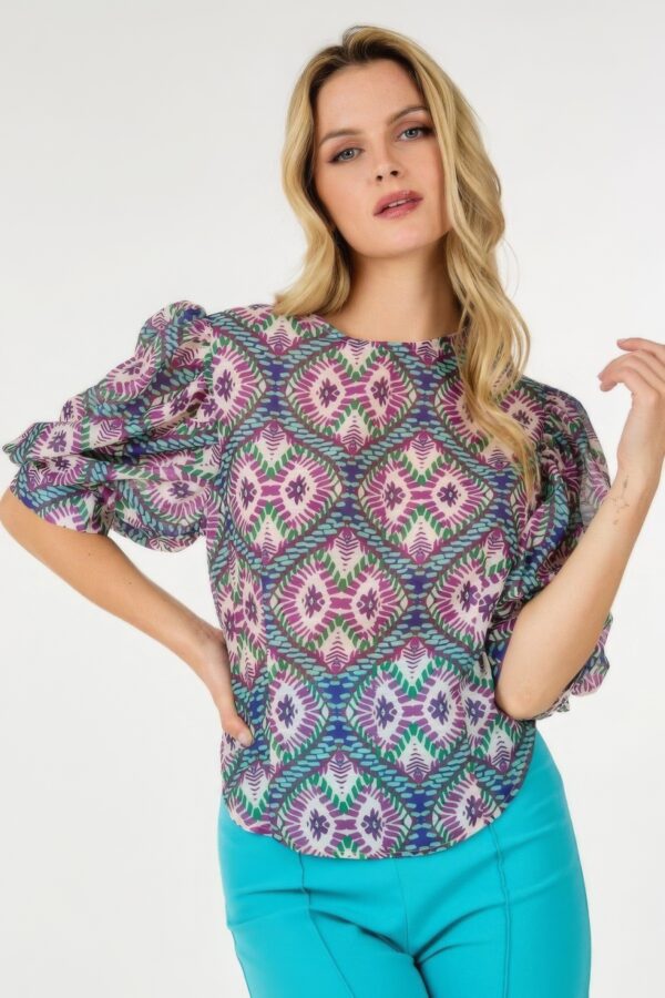 Puff Sleeve Multi-Print Top – Bold Fuchsia Print