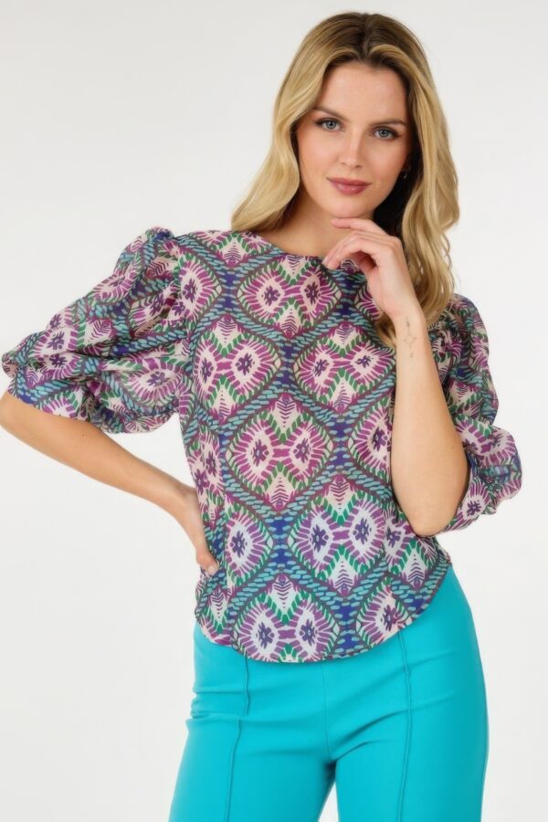 Puff Sleeve Multi-Print Top – Bold Fuchsia Print