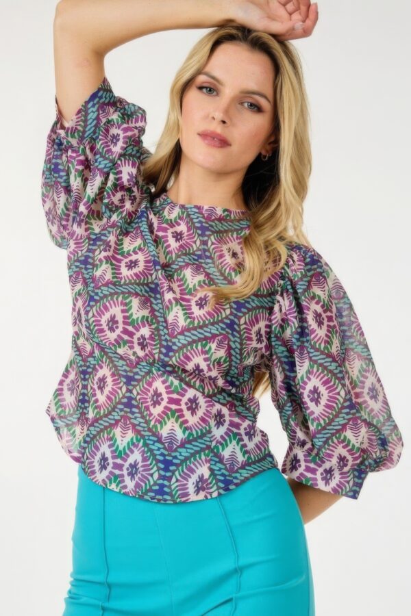 Puff Sleeve Multi-Print Top – Bold Fuchsia Print