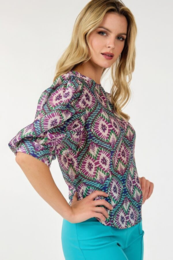 Puff Sleeve Multi-Print Top – Bold Fuchsia Print