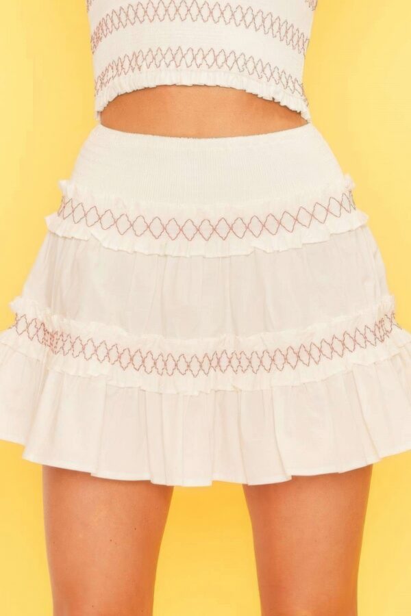 Smocked Waist Ruffle Mini Skirt – Off-White