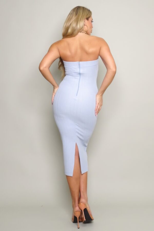 Knit Tube Midi Dress – Strapless with Center Back Slit, Sky Blue