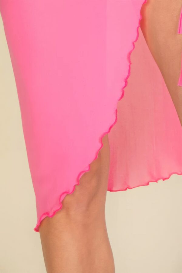 Sheer Mesh Ruched Drawstring Skirt – Fuchsia