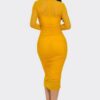 Mesh Ruched Midi Dress with Smock Neck – Mustard