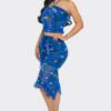 Tropical Print Mesh Ruffle Halter Skirt Set – Blue