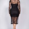Lace Rhinestone-Studded Midi Dress with Side Slit – Black