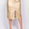 Faux Leather High-Rise Cargo Midi Skirt – Gold