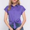 Stretch ITY Short-Sleeve Front-Tie Top – Purple