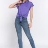 Stretch ITY Short-Sleeve Front-Tie Top – Purple