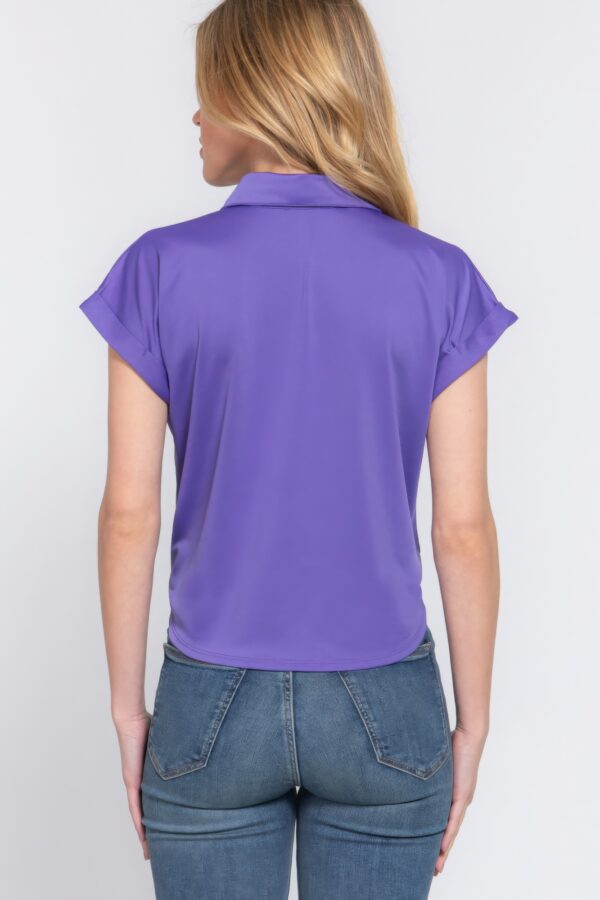 Stretch ITY Short-Sleeve Front-Tie Top – Purple