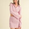 Waffle Knit Bell-Sleeve Top & Skirt Set – Pink