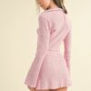 Waffle Knit Bell-Sleeve Top & Skirt Set – Pink