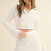Waffle Knit Bell Sleeve Top and Skirt Set – White