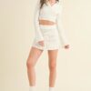 Waffle Knit Bell Sleeve Top and Skirt Set – White