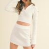 Waffle Knit Bell Sleeve Top and Skirt Set – White