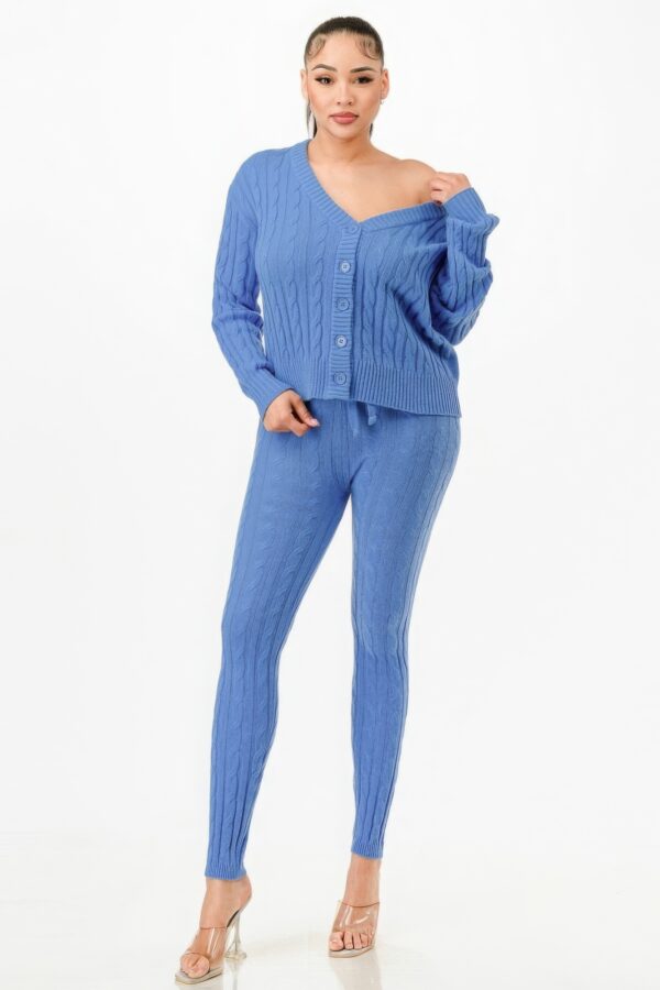 Cable Knit Sweater & Cardigan Set – Sky Blue