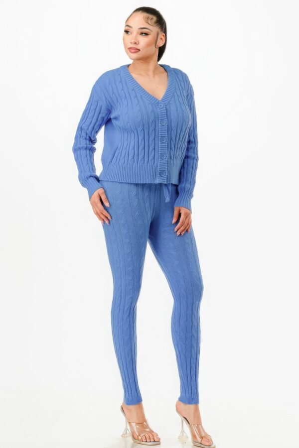 Cable Knit Sweater & Cardigan Set – Sky Blue