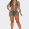 Fishnet Rhinestone Halter Cover-Up Dress – Black