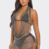 Fishnet Rhinestone Halter Cover-Up Dress – Black