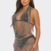 Fishnet Rhinestone Halter Cover-Up Dress – Black