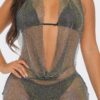 Fishnet Rhinestone Halter Cover-Up Dress – Black