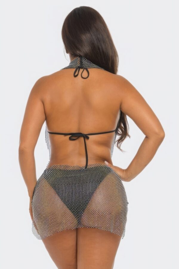 Fishnet Rhinestone Halter Cover-Up Dress – Black