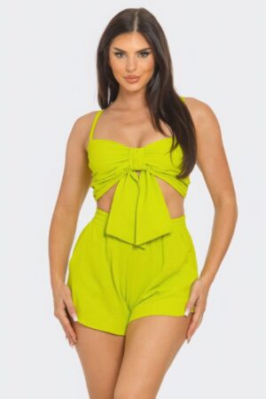 Crop Top & Shorts Set – Oversized Front Bow, Lime