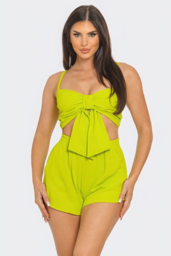 Crop Top & Shorts Set – Oversized Front Bow, Lime