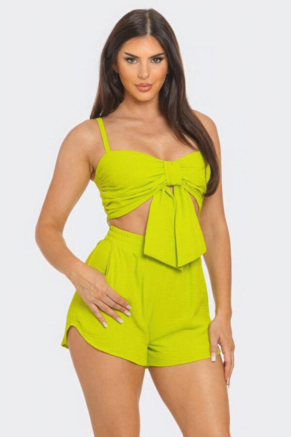 Crop Top & Shorts Set – Oversized Front Bow, Lime