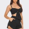 Bow-Front Twist-Tie Crop Top & Shorts Set – Black