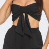 Bow-Front Twist-Tie Crop Top & Shorts Set – Black