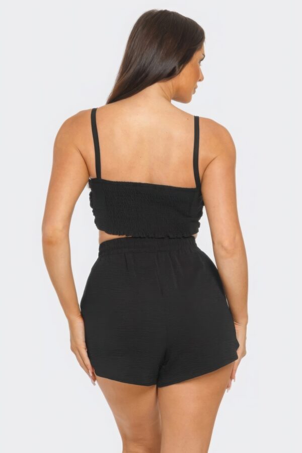 Bow-Front Twist-Tie Crop Top & Shorts Set – Black