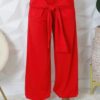 High-Waisted Stretch Pants with Cuffed Ankles – Red