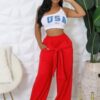High-Waisted Stretch Pants with Cuffed Ankles – Red