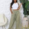 High-Waisted Stretch Pants with Elastic Waistband – Olive
