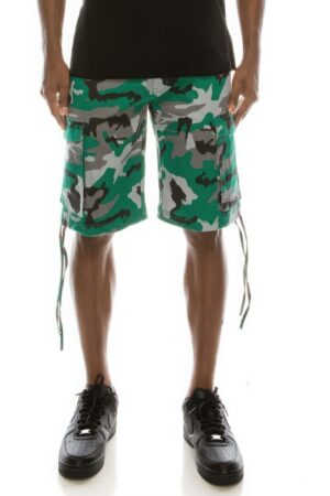 Men’s Camo Belted Cargo Shorts – Green Utility