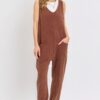 Mineral Washed Cotton Gauze Jumpsuit – Brown