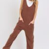 Mineral Washed Cotton Gauze Jumpsuit – Brown
