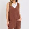 Mineral Washed Cotton Gauze Jumpsuit – Brown