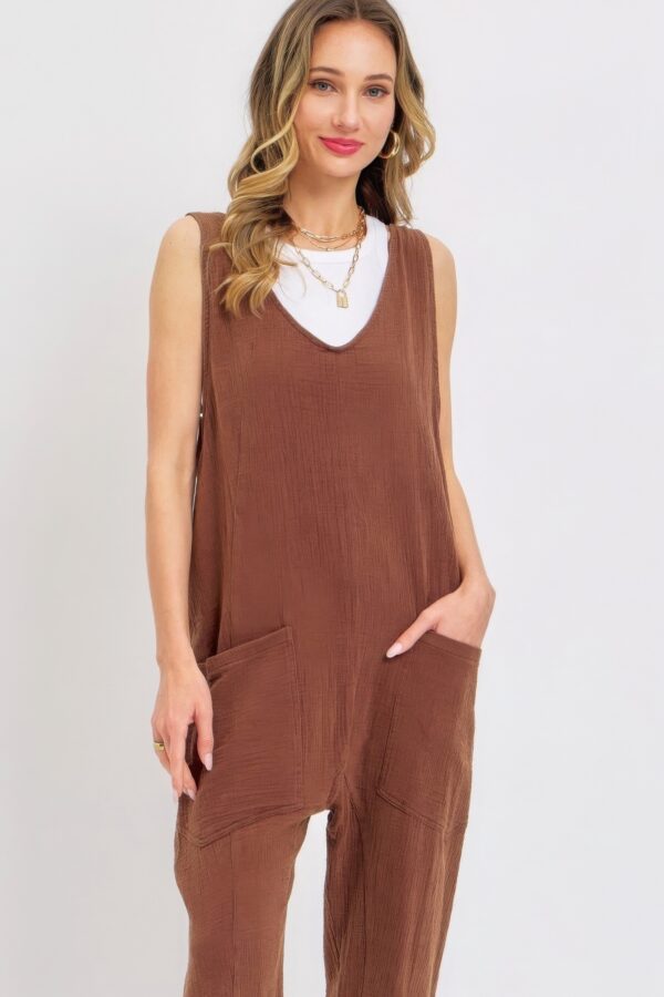 Mineral Washed Cotton Gauze Jumpsuit – Brown