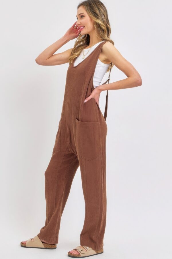 Mineral Washed Cotton Gauze Jumpsuit – Brown