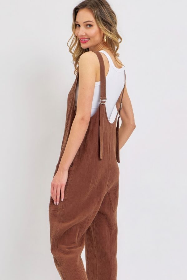 Mineral Washed Cotton Gauze Jumpsuit – Brown